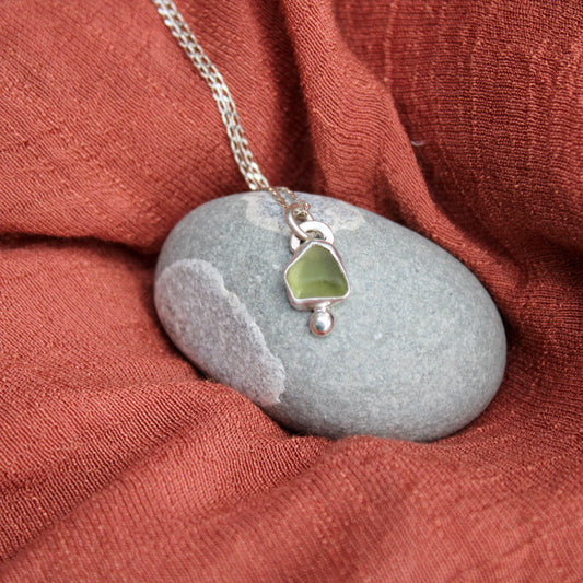 Handmade Sterling Silver Sea Glass Pendant – Dorset Olive Green Charm