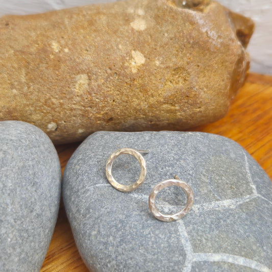 Handmade Hammered Sterling Silver Circle Stud Earrings- Minimal Silver Jewellery – Everyday Earrings